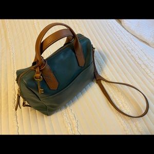 Dark Green / Cognac Genuine Leather Fossil Satchel